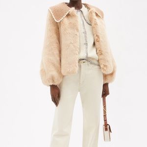NWT Shrimps Ralph Crochet-Collar Faux Fur Jacket